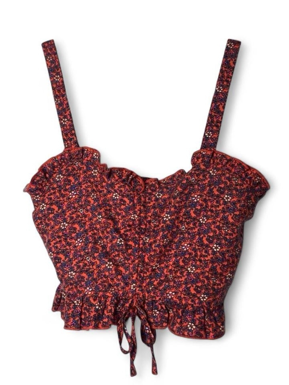 B.O.G. Collective Orange Floral Sweetheart Strappy Ruched Crop Top Sz S Festival